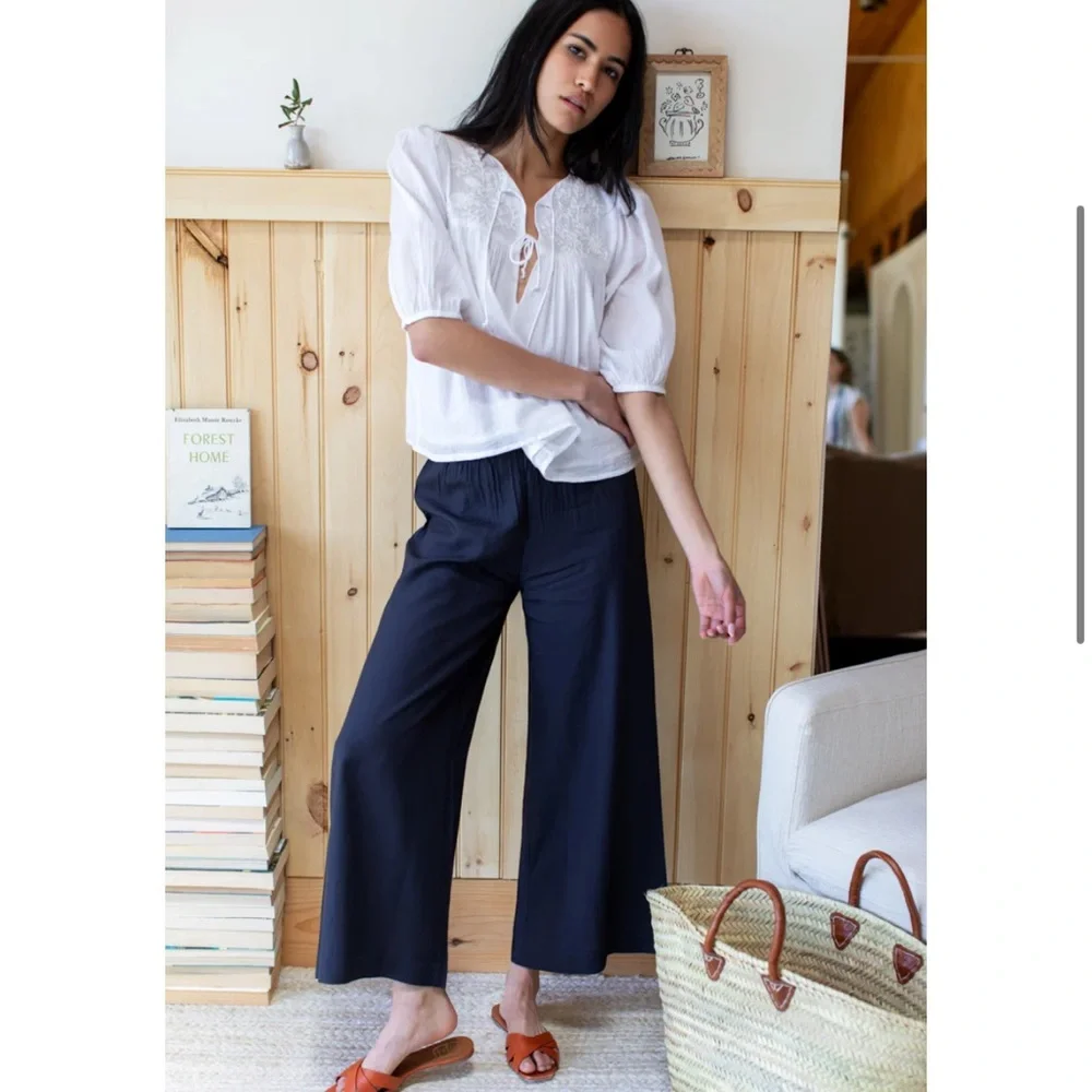 India Collection Emerson Fry Organic Cotton Embroidered Tie Front Top Womens - Picture 14 of 14